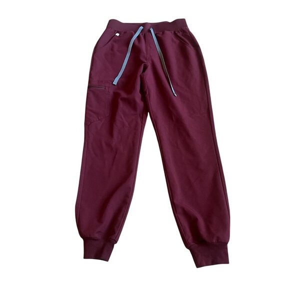 Figs Zamora Jogger Scrub Pants Drawstring Stretch Burgundy Size Small Women's - Picture 1 of 12